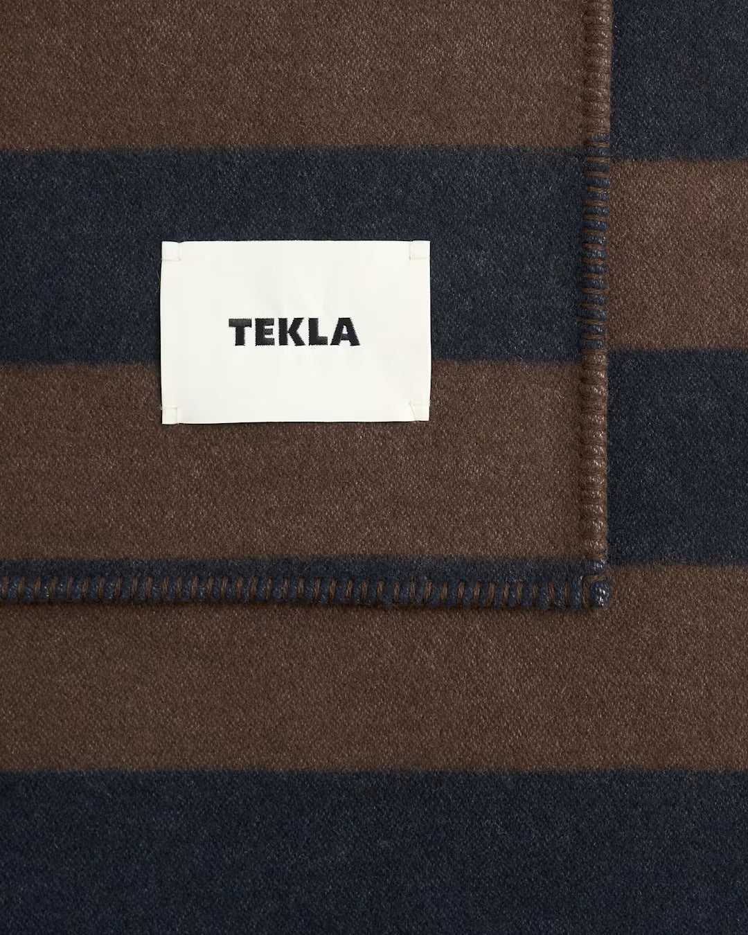 Lambswool Blanket - Walnut & Dust Blue Stipes