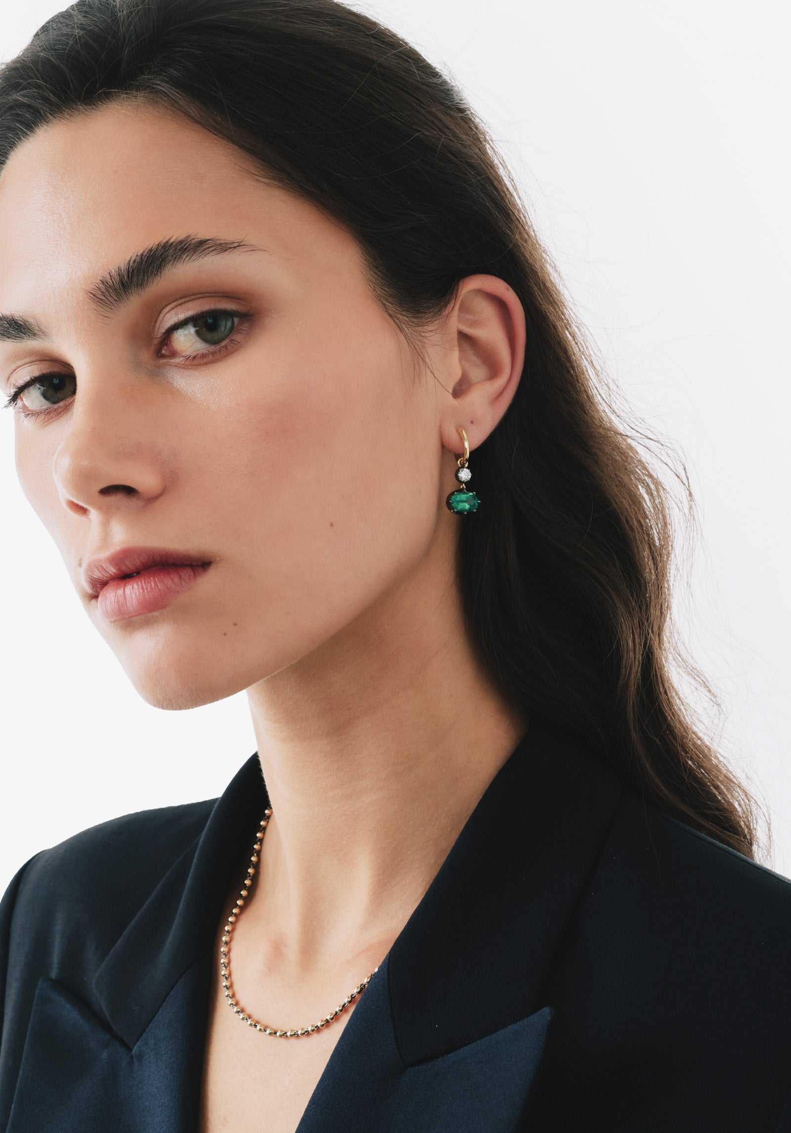 Gypsets - Asymmetric Oval Emerald 2ct & 0.30ct Diamond Hoop Earrings