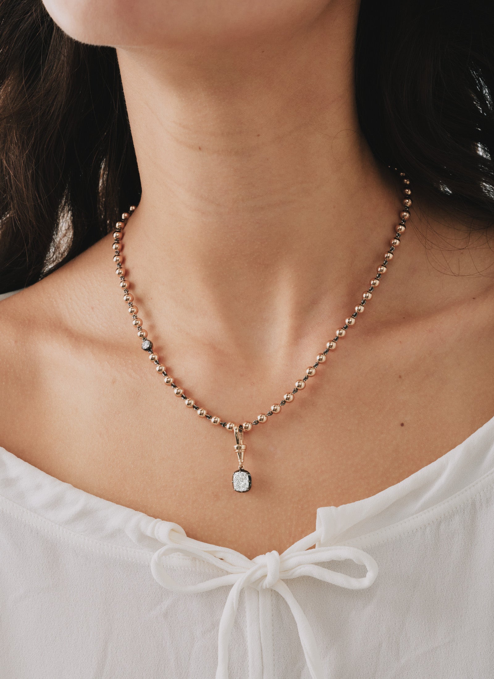 Ball n Chain Pendant - Cushion Cut 1.74ct Diamond RG