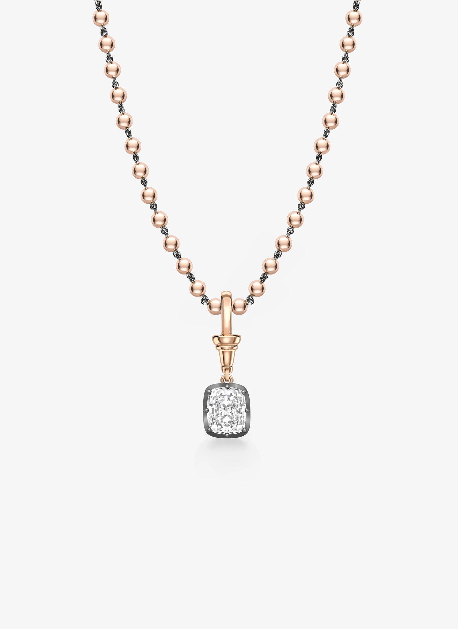 Ball n Chain Pendant - Diamond Cushion 3.13ct RG