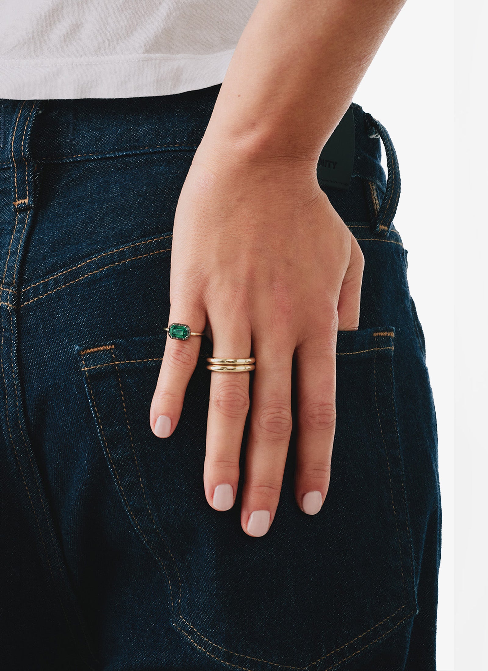 Button Back Ring - E/W Emerald Cut 1.87ct Emerald