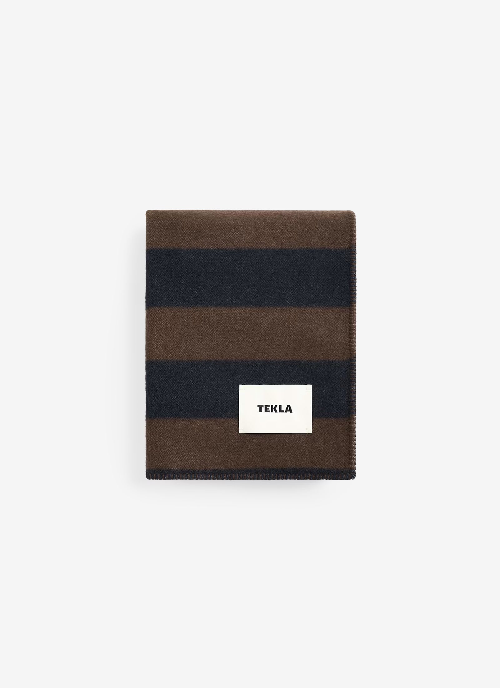 Lambswool Blanket - Walnut & Dust Blue Stipes