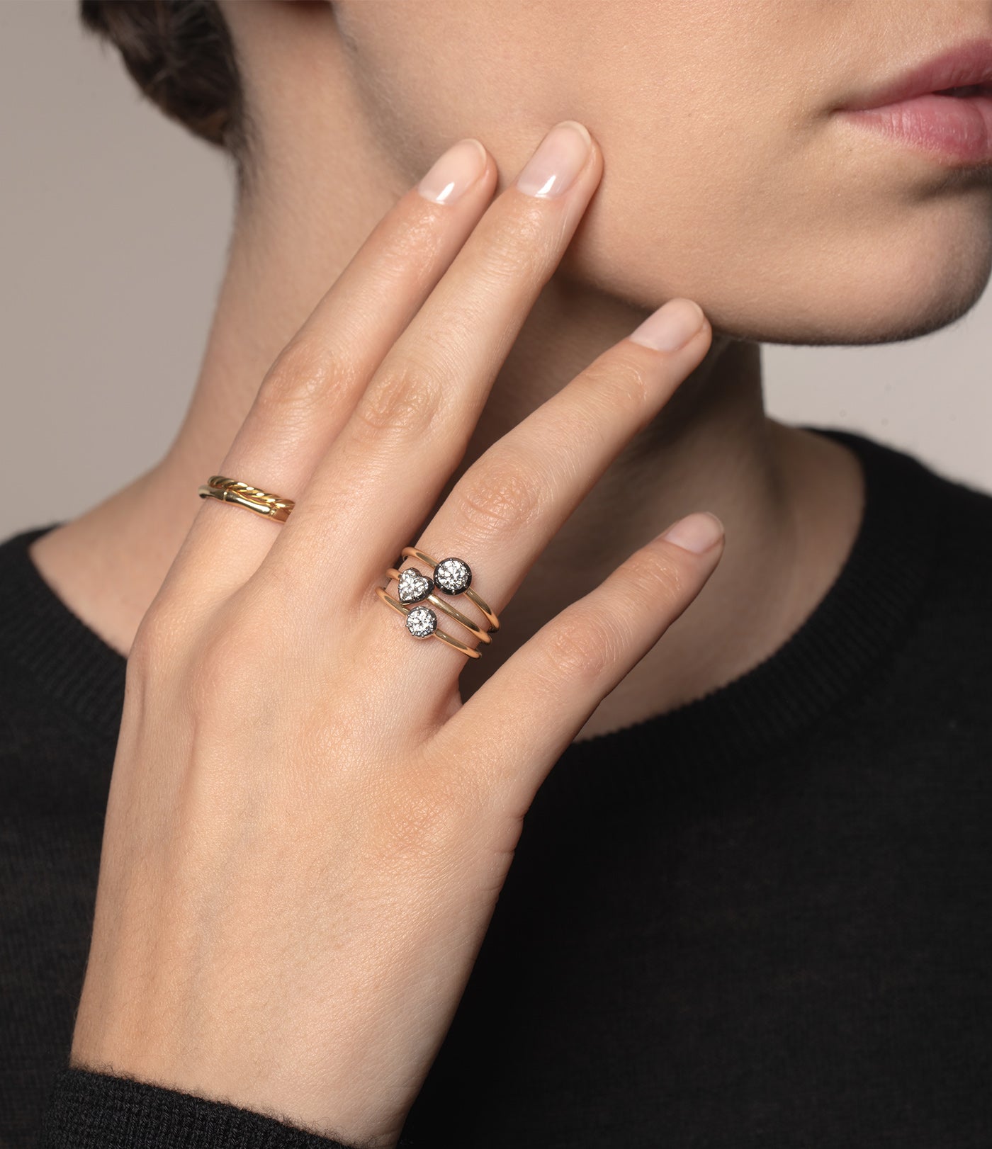 Signature 0.40ct Diamond Blackened Gold Button Back Ring Simon James