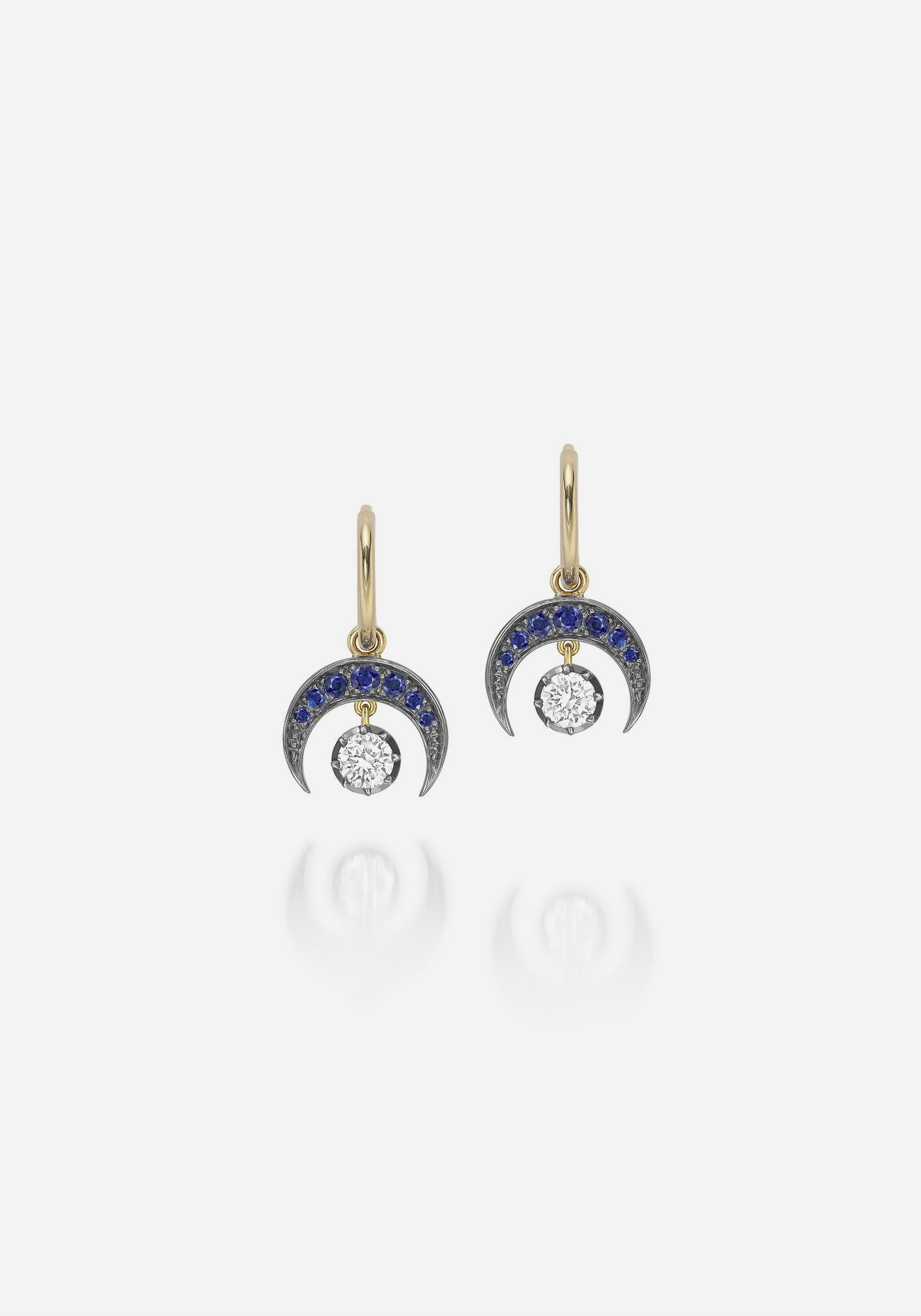 Signature Earrings - Sapphire and Diamond Crescent Moon